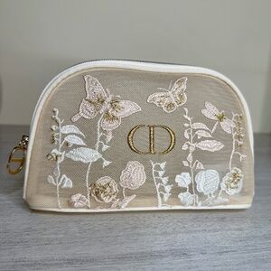 Dior Beige Floral Embroidered Cosmetic Case